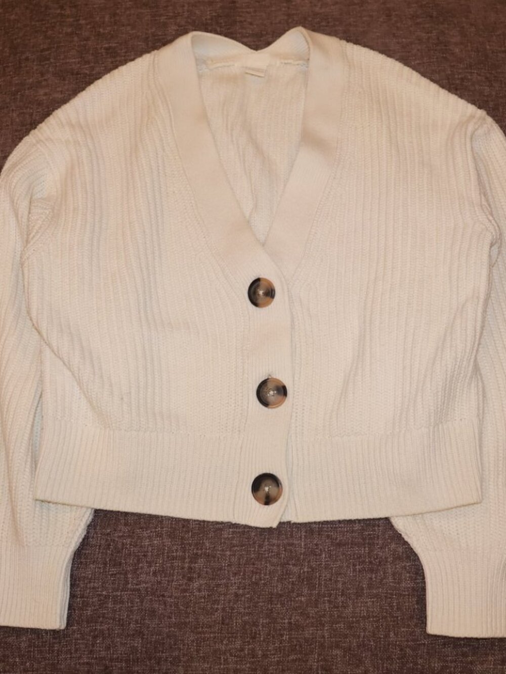 H&M Cream Rib Knit Cropped V-Neck Cardigan Size XS